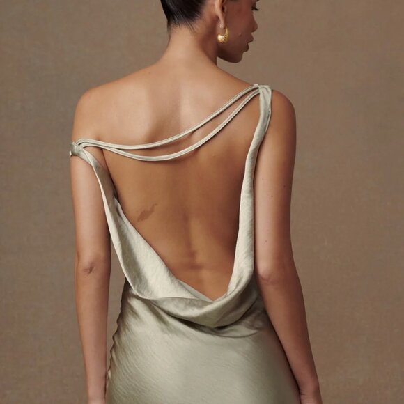 Meshki Yvette Slip Maxi Dress With Asymmetrical Hem - Sage - Picture 1 of 5